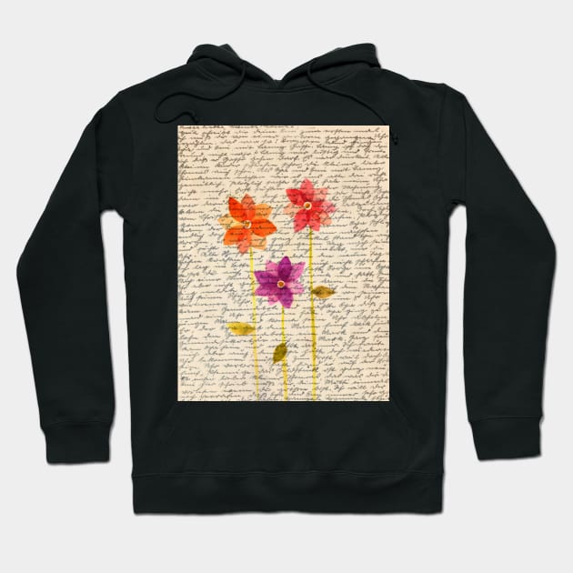 Flowers composition on aged handwriting page Hoodie by redwitchart